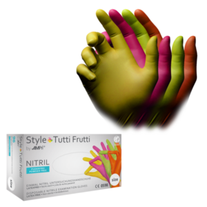 Guante nitrilo Tutti Frutti sin polvo multicolor –  96 ud | EPI cat. III PS clase I