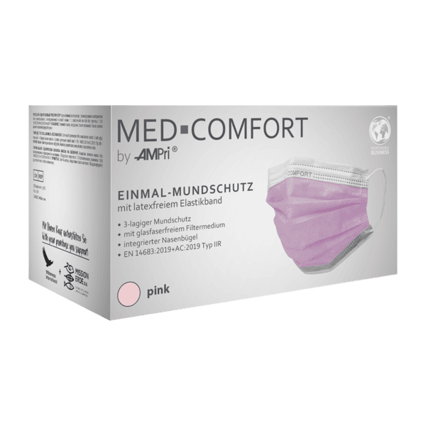 Mascarilla 3 capas tipo IIR rosa – pack 50 ud sin látex - Imagen 2