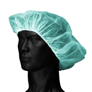 Aparece un gorro de polipropileno transpirable verde sin látex. Vista frontal