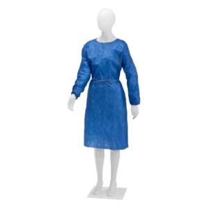 Bata hospitalaria protectora pe azul puño elástico – pack 10 ud